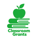 Green apple and books icon representing classroom grants.