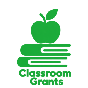 Green apple and books icon representing classroom grants.