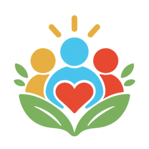 Group of people with a heart and leaves representing community support for public education.
