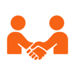 Handshake icon representing community partnerships.