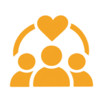 Community partnerships icon with people and a heart.