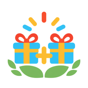 Two gift boxes with a plus symbol representing employer matching gifts.