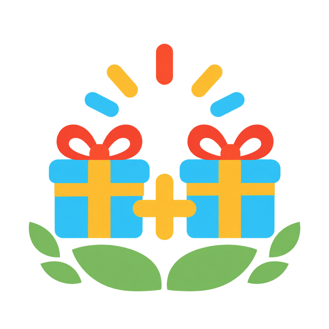 Two gift boxes with a plus symbol representing employer matching gifts.