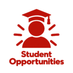 Red student with graduation cap representing student opportunities.