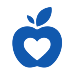 Teacher recognition icon with an apple and heart.